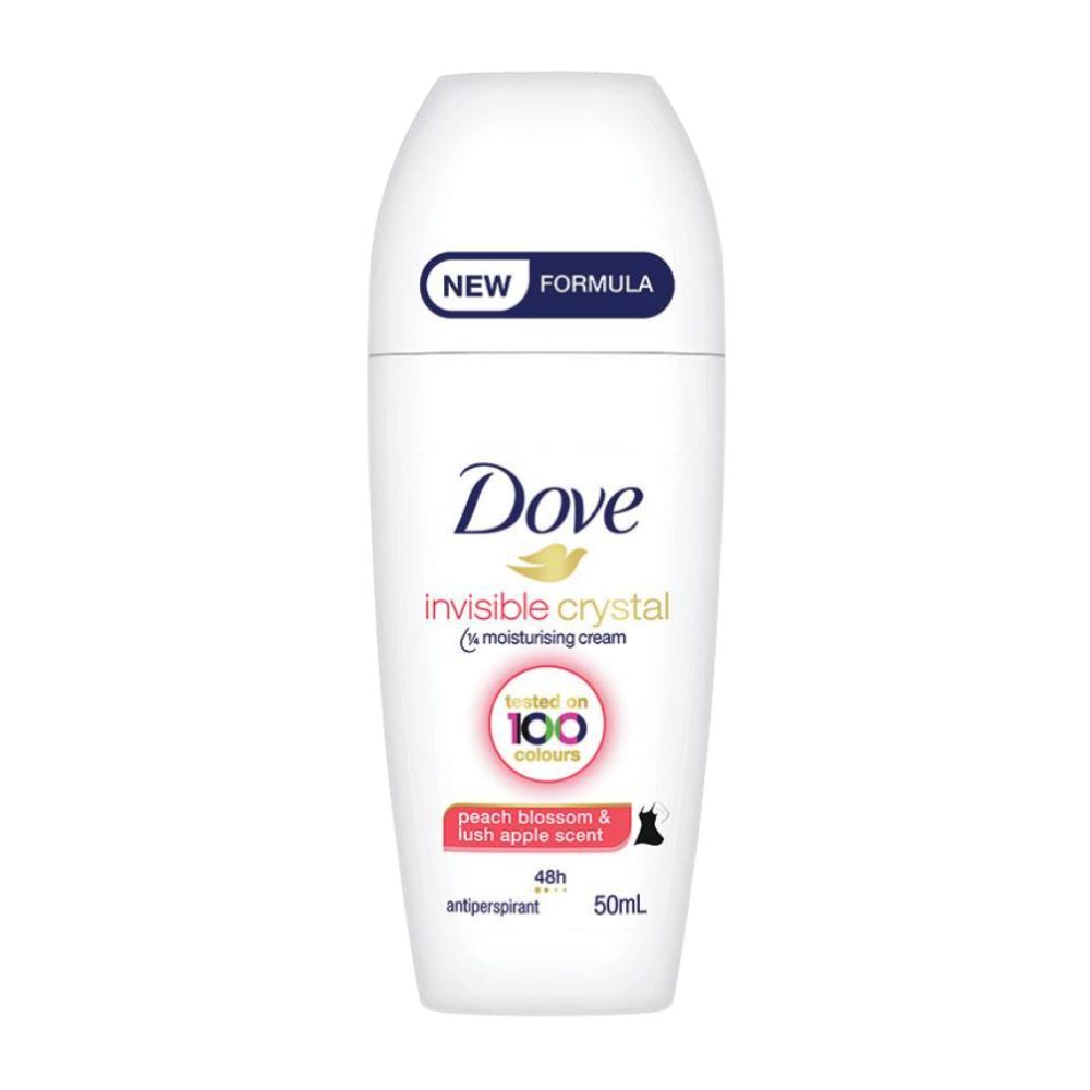 12PK Dove Invisible Crystal Roll On Deodorant 50ml Peach Blossom & Lush Apple