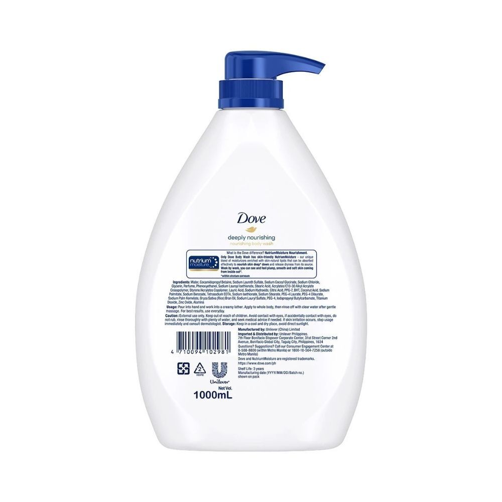12PK Dove Deep Nourishing Hydrating Body Wash 1L For Dry Skin