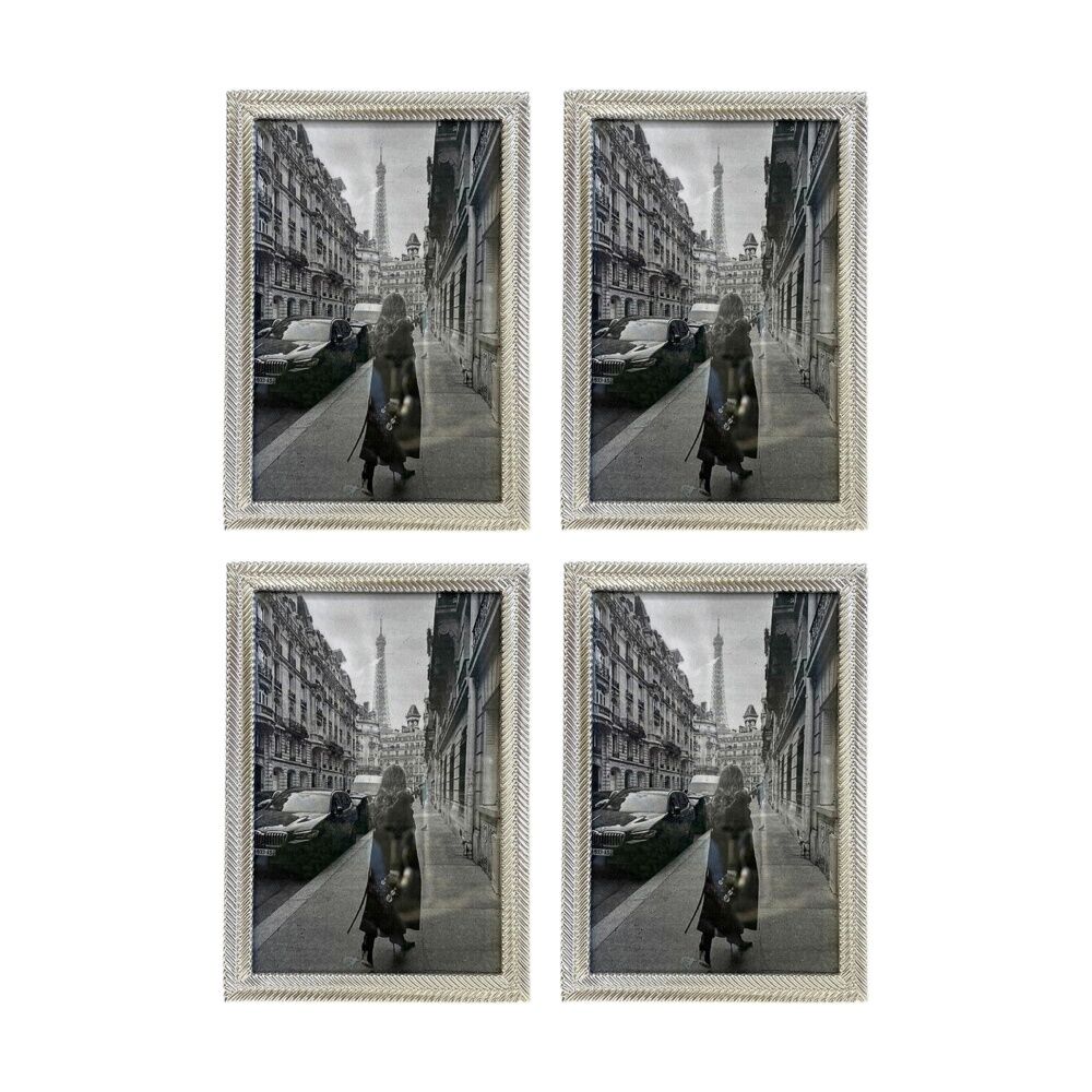 4PK SS Collective Silver Textured Mayfair Modern Photo Frame Rectangle 5x7