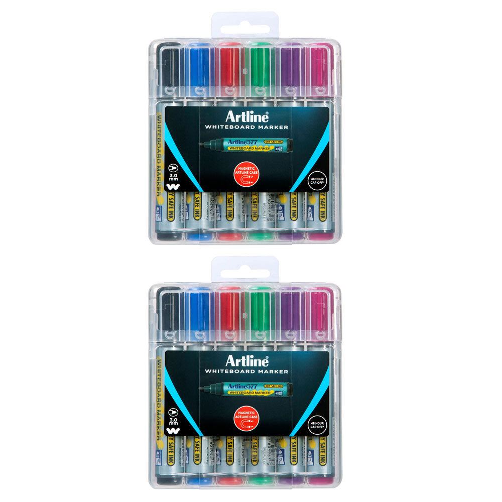 2x 6pc Artline Whiteboard Marker - Assorted