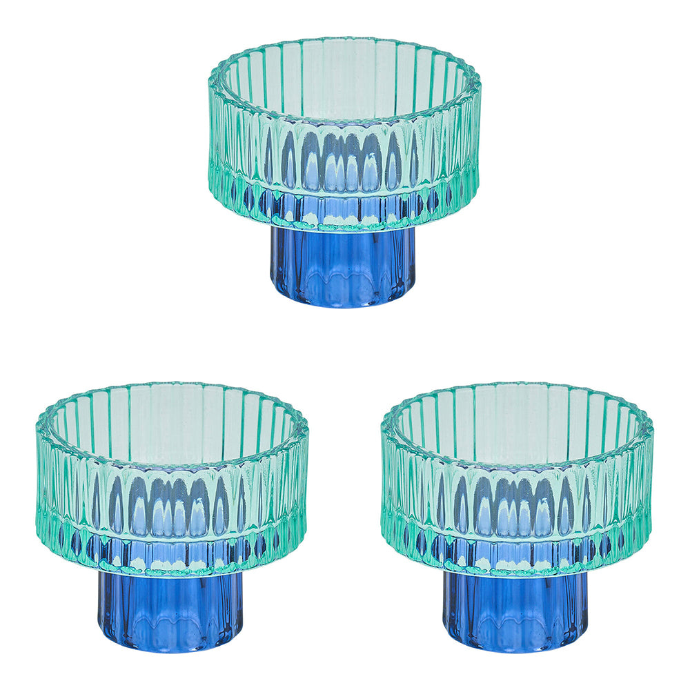 3PK Annabel Trends Jewel Pillar/Tealight Candle Holder Blue