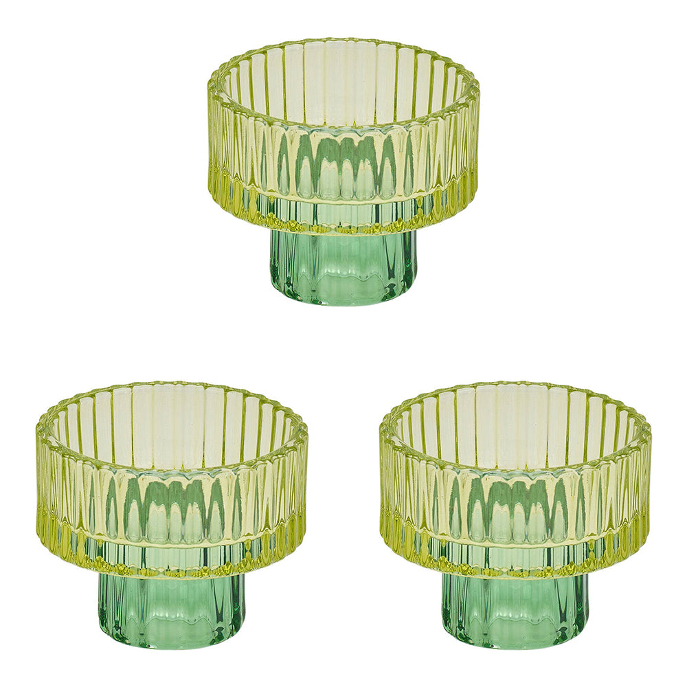 3PK Annabel Trends Jewel Pillar/Tealight Candle Holder Green