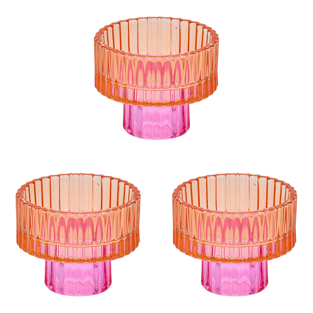 3PK Annabel Trends Jewel Pillar/Tealight Candle Holder Orange