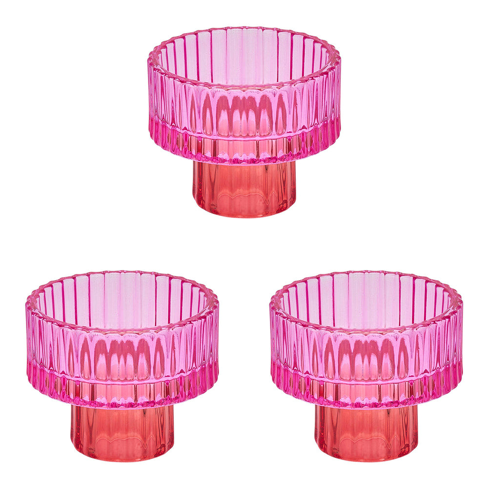 3PK Annabel Trends Jewel Pillar/Tealight Candle Holder Pink