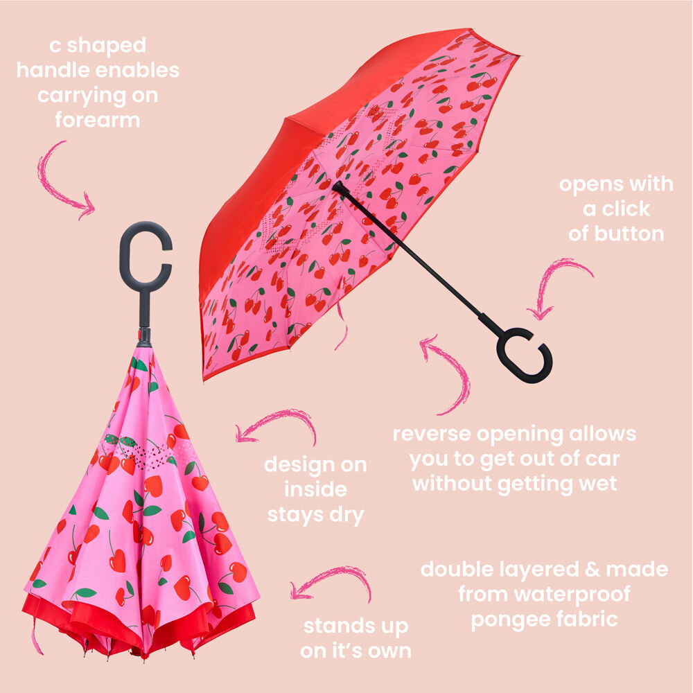 Annabel Trends Reverse Umbrella C-Shaped Auto Open Close 81cm Cherries