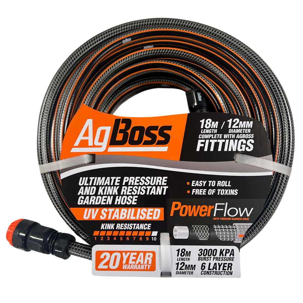 AgBoss Premium Kink Resistant Gardening Fitted Hose 12mmx18m