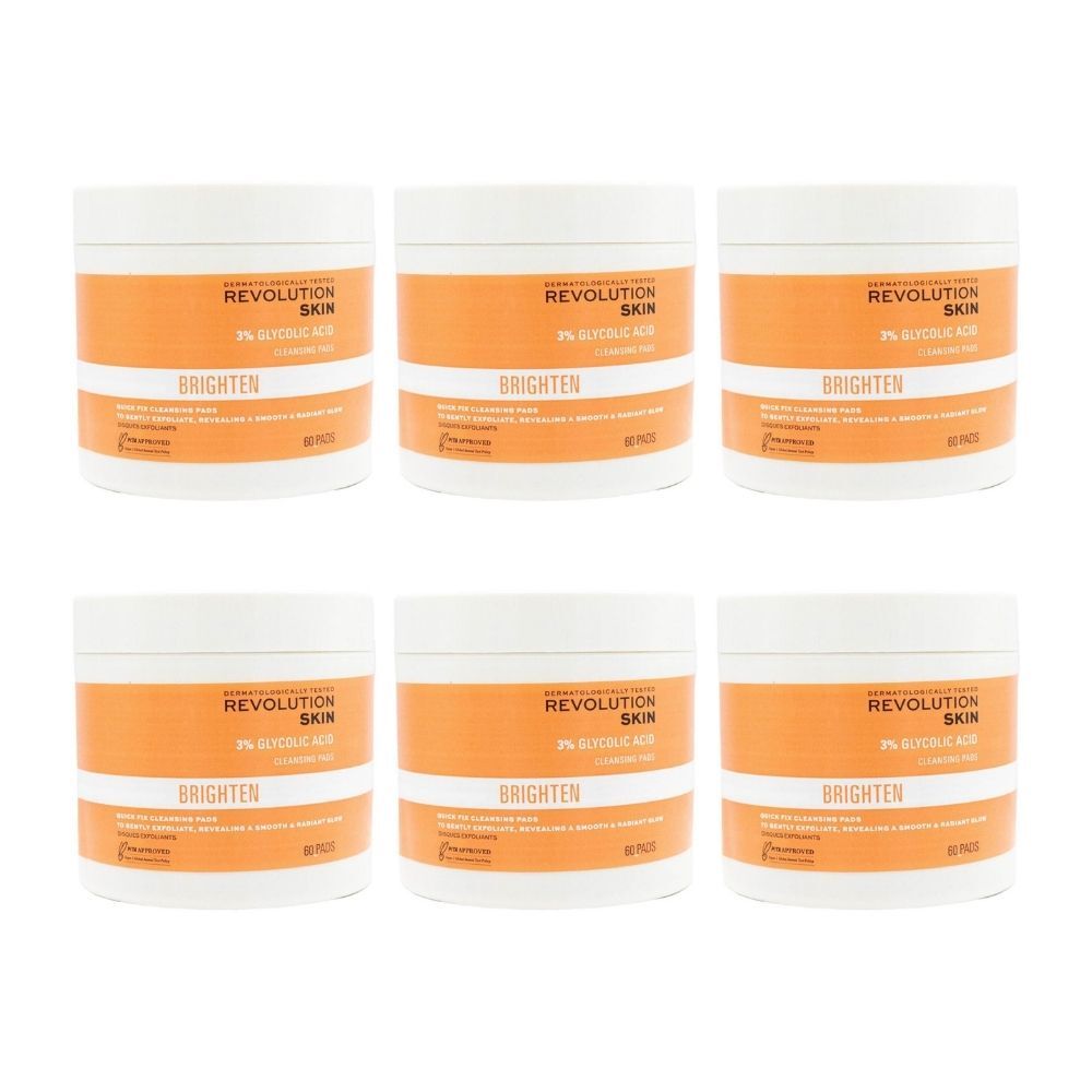 6x 60pc Revolution Brighten Cleansing Pads For All Skin Types Face Care