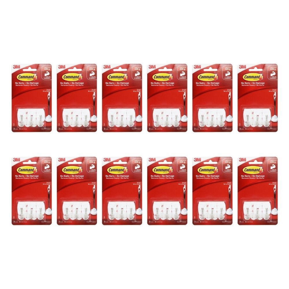 12x 3pc 3M Command No Nail Small Hanging Wall Wire Hook Holds 225g White