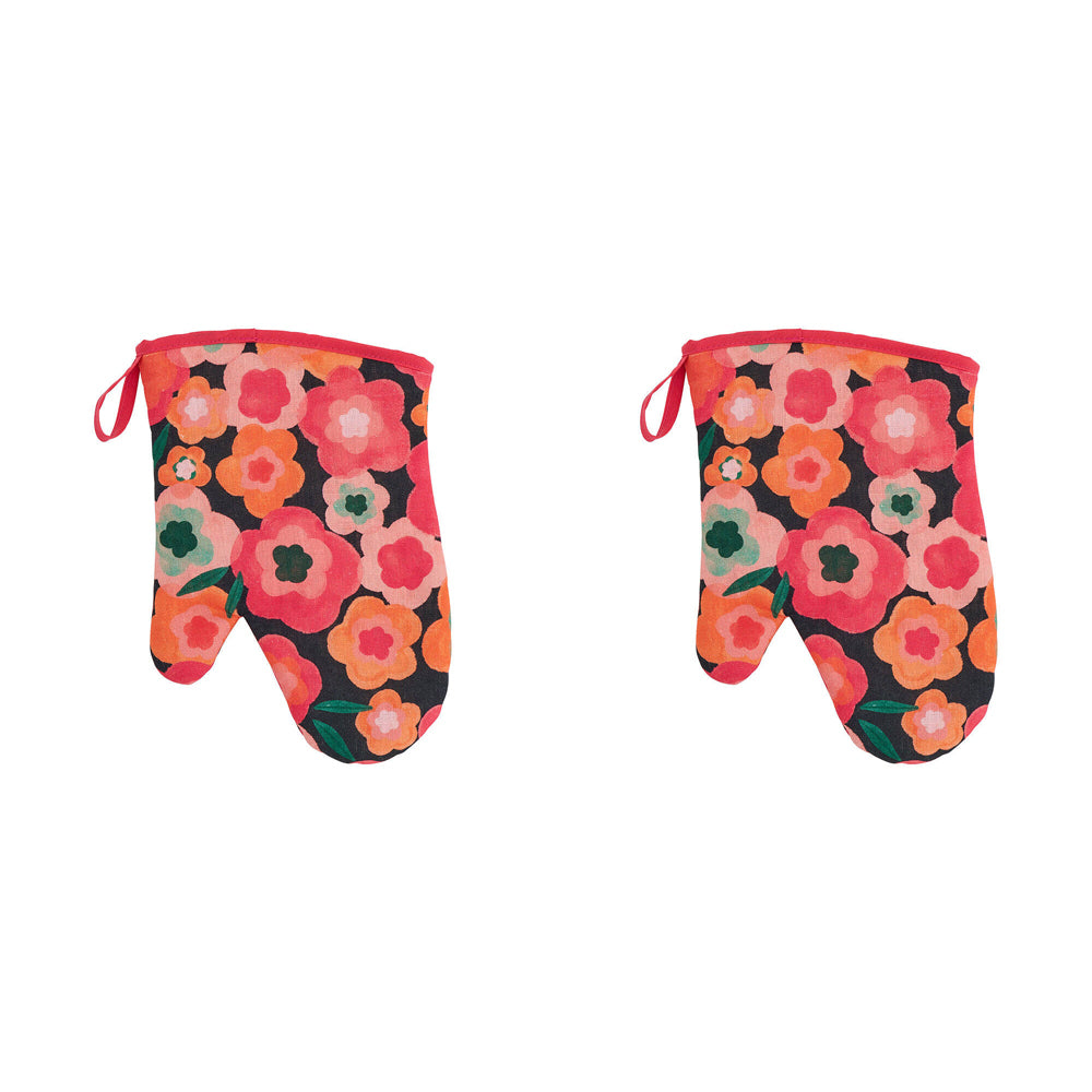 2PK Annabel Trends Linen Single Oven Mitt 18x26cm - Midnight Blooms