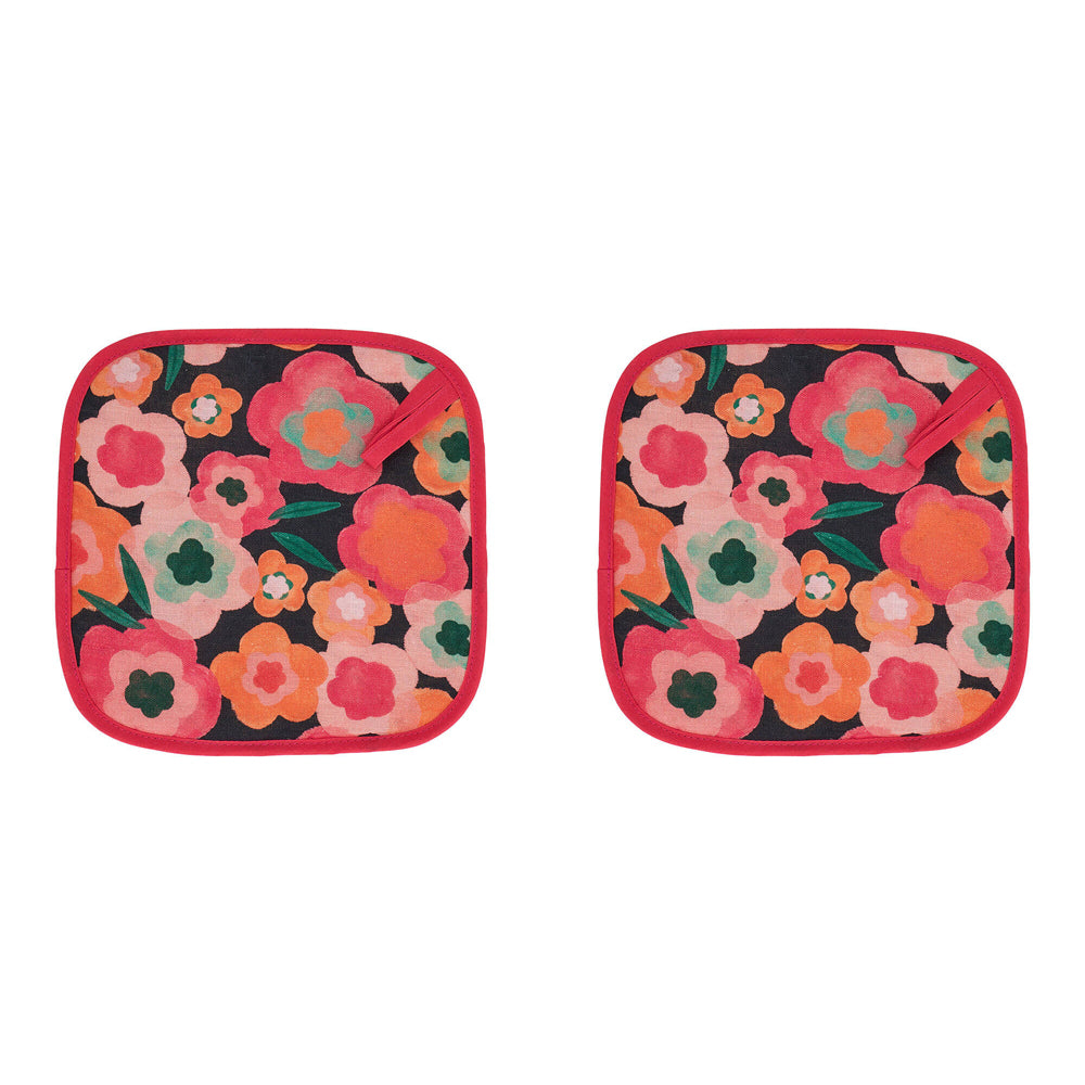 2PK Annabel Trends Linen Pot Holder Square 20x20cm - Midnight Blooms