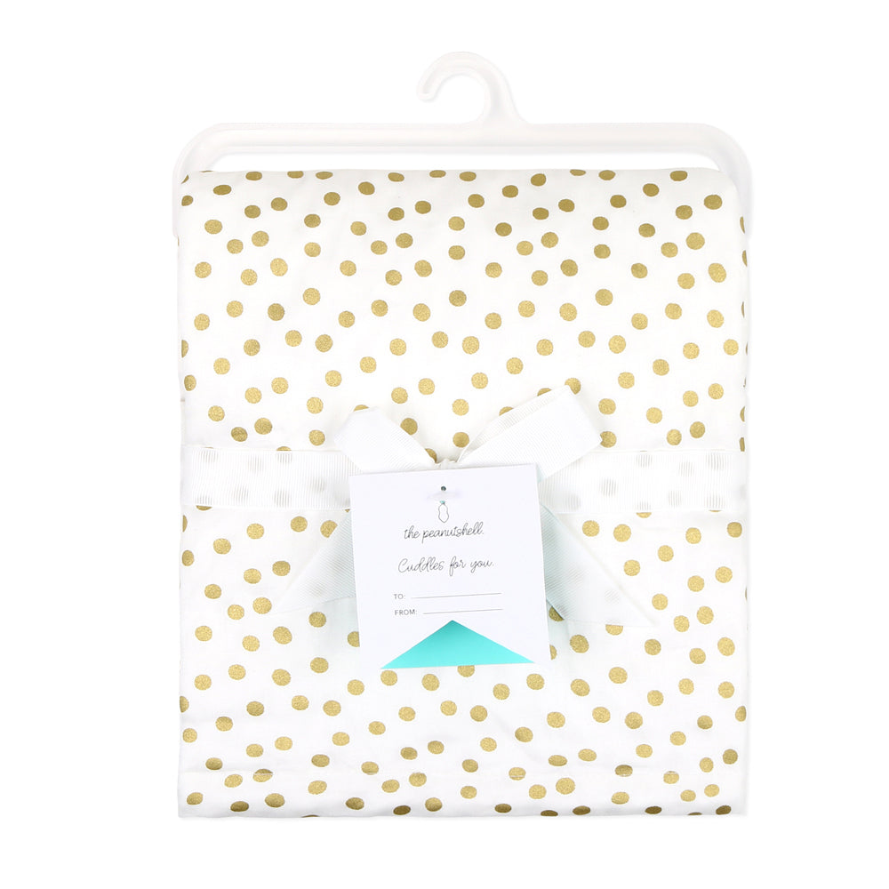 2PK The Peanutshell 101cm Cotton Nursery Blanket Gold Dots
