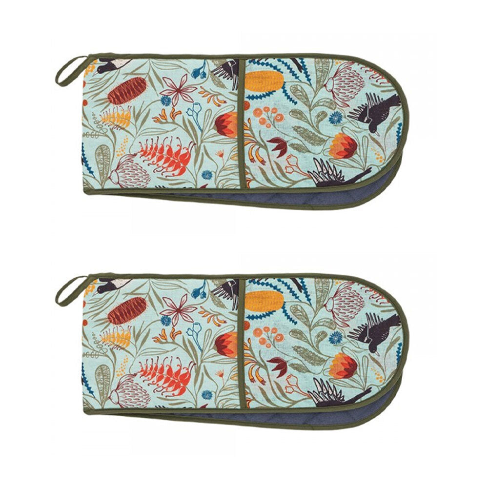 2PK Annabel Trends Linen Double Oven Mitt 82x18cm - Magpie Floral
