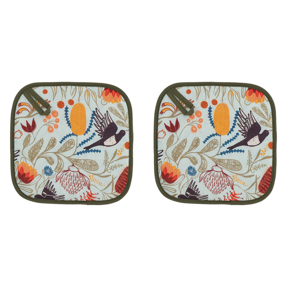 2PK Annabel Trends Linen Pot Holder Square 20x20cm - Magpie Floral