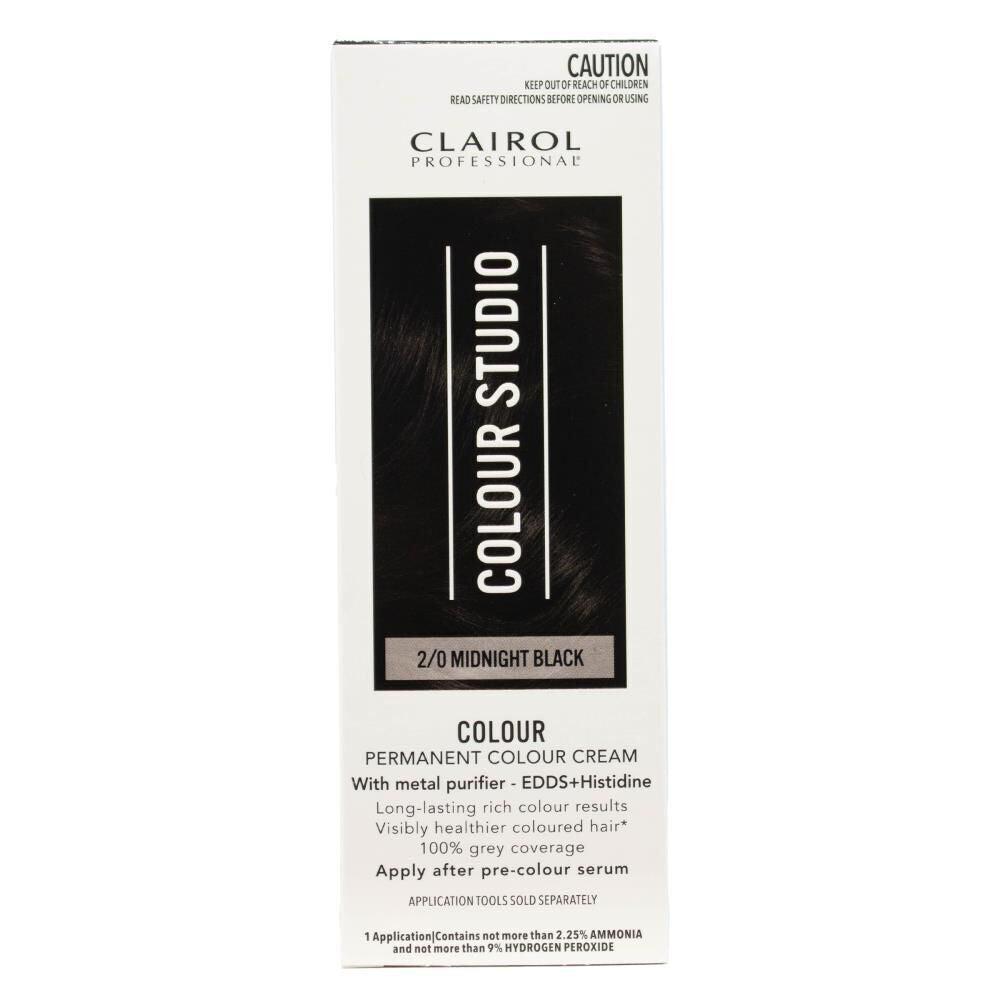 3PK Clairol Professional Permanent Hair Colour Cream 2/0 Midnight Black Dye