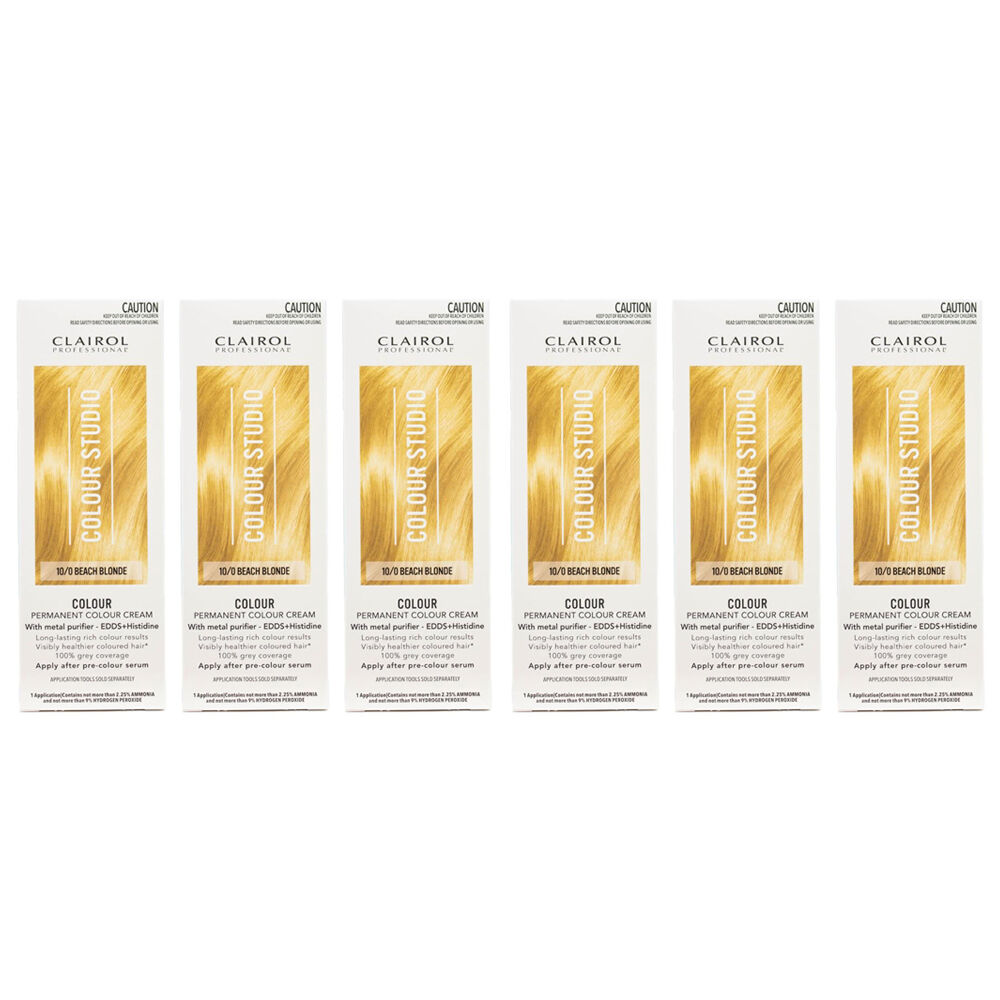 6PK Clairol Professional Permanent Hair Colour Cream 10/0 Beach Blonde Dye