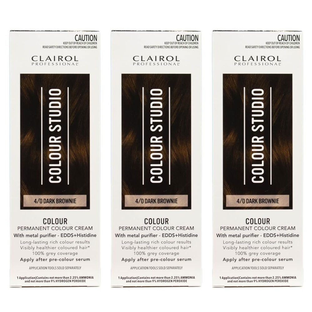 3PK Clairol Professional Permanent Hair Colour Cream 4/0 Dark Brownie Dye