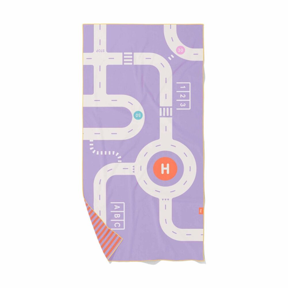 Quut Medium Microfibre Childrens Towel & Game in 1 Road Lavender 140x70cm
