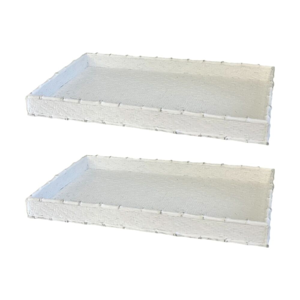 2PK SS Collective Singapore White Weave Tray Rectangular Woven Design 32x20cm