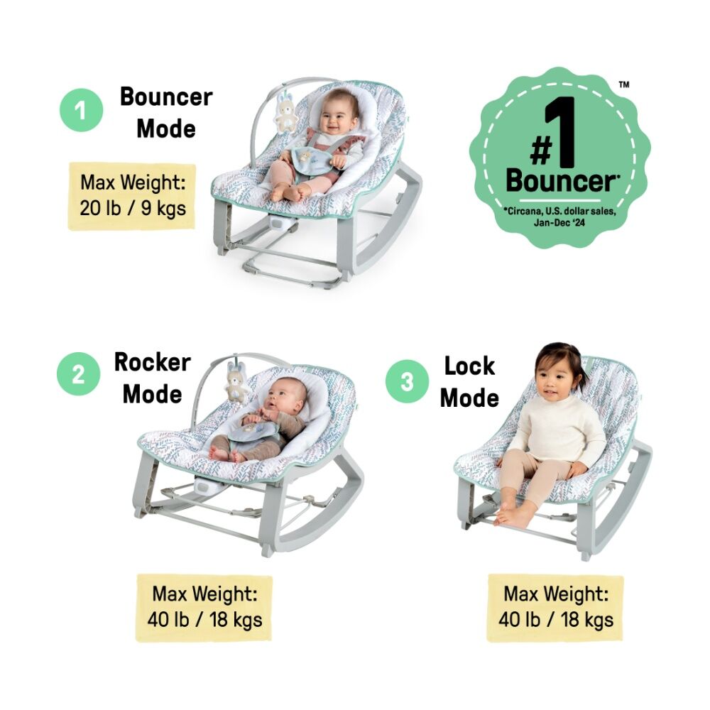 Ingenuity Keep Cozy 3 in 1 Grow with Me Baby Bounce & Rock Seat 0m+