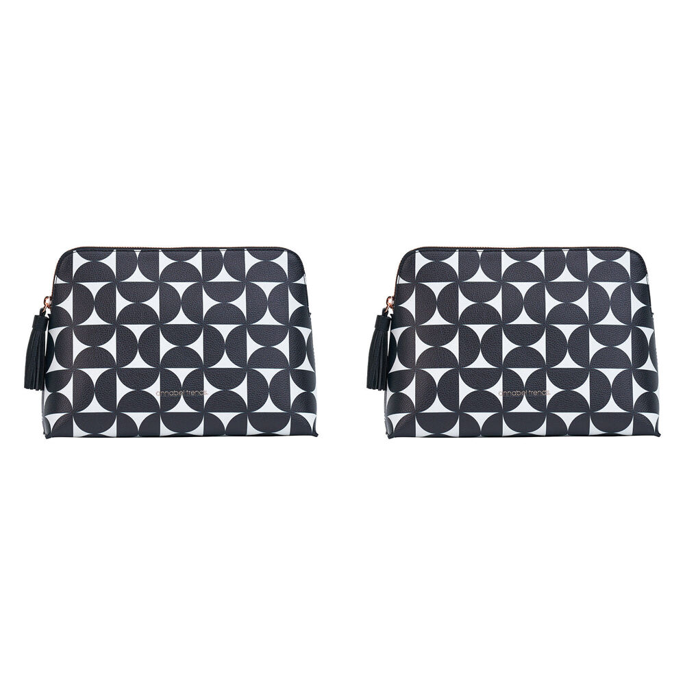 2PK Annabel Trends Vanity Bag Large 25x18cm - Black White Geometric