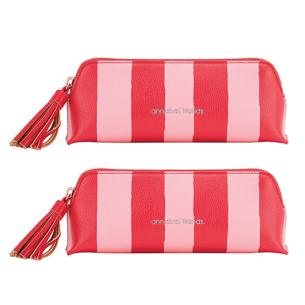 2PK Annabel Trends Vanity Bag Mini Storage Organiser 21x8cm Red Stripe