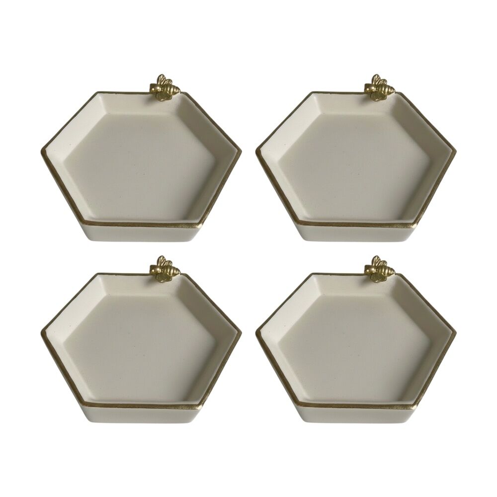 4PK SS Collective Cream & Gold Trim Resin Bathroom Tray W/ Bee Small