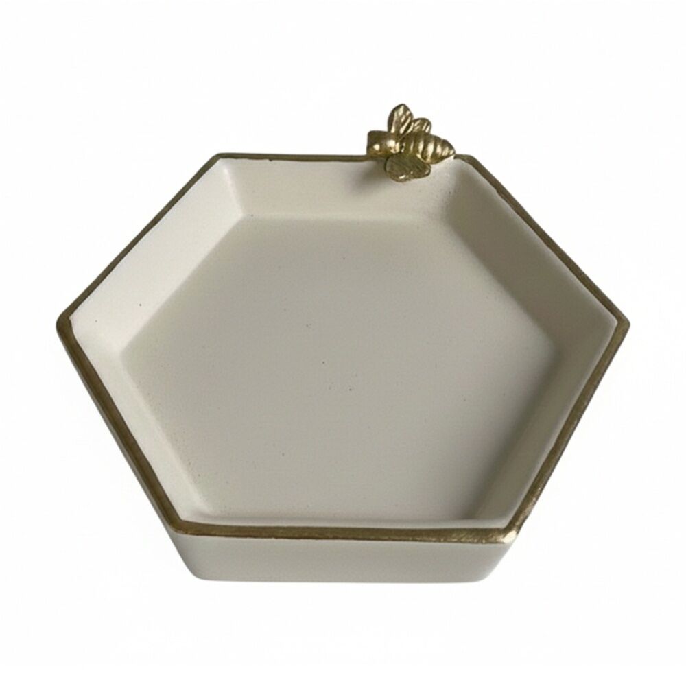 4PK SS Collective Cream & Gold Trim Resin Bathroom Tray W/ Bee Small