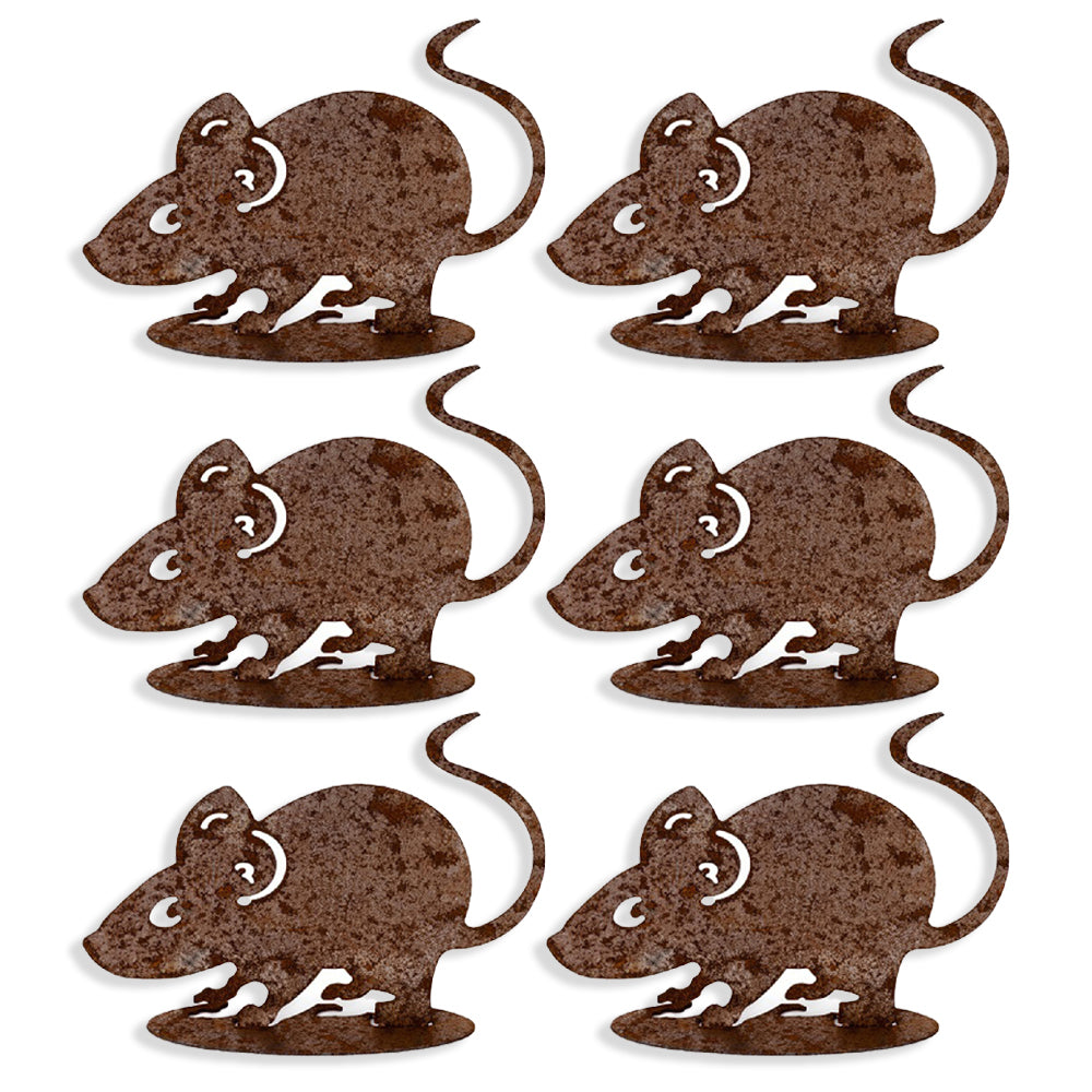 12x Silhouette Mouse Rust Metal Ornament Large - Assorted