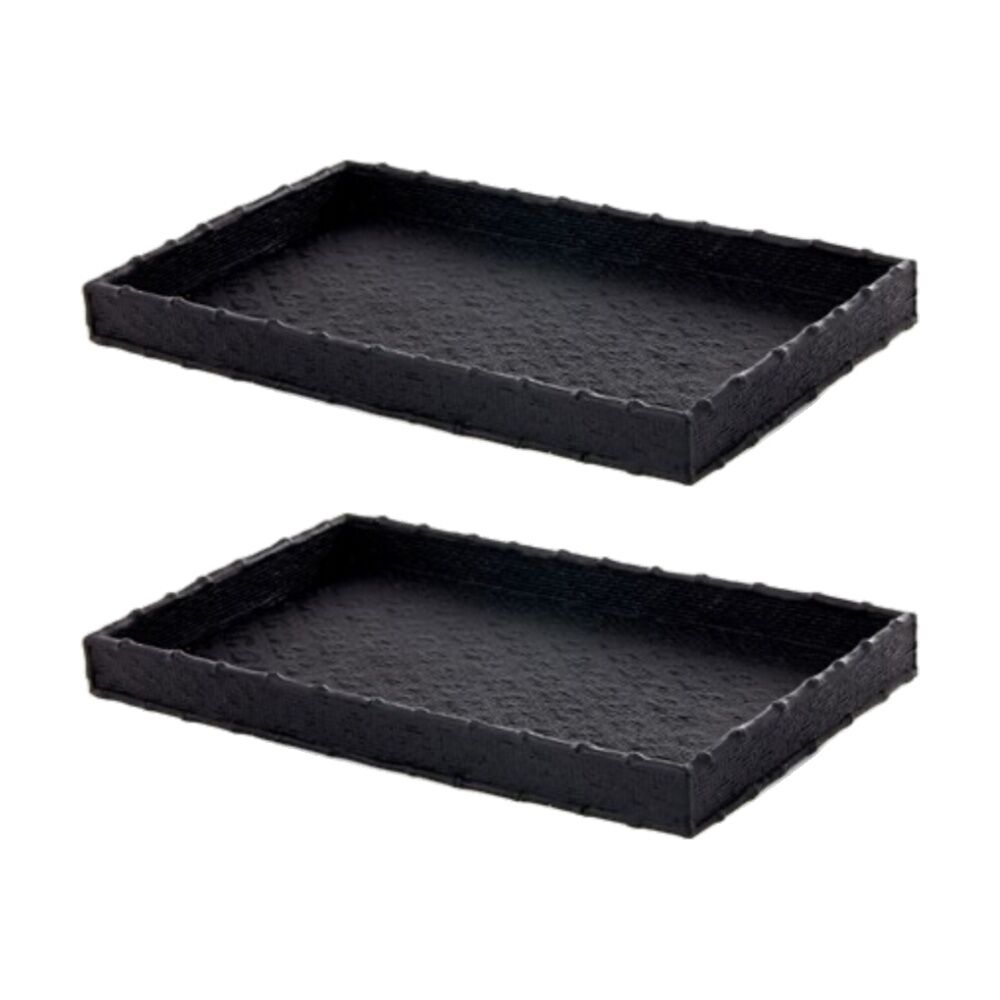 2PK SS Collective Black Weave Rectangle Tray Poly Resin Bathroom Decor 32x19cm