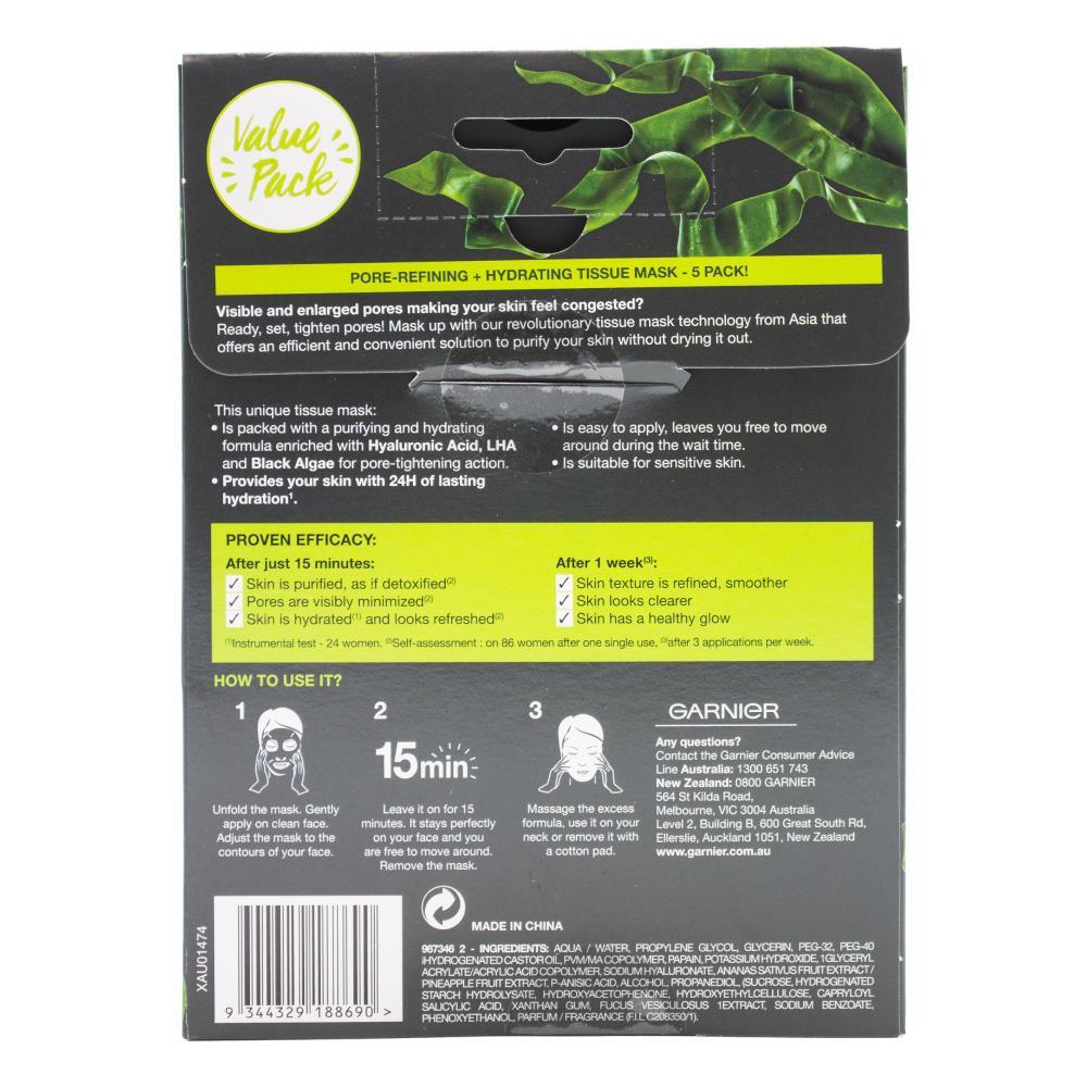 15pc Garnier 28G Skinactive Pure Charcoal Tissue Masks Black Algae