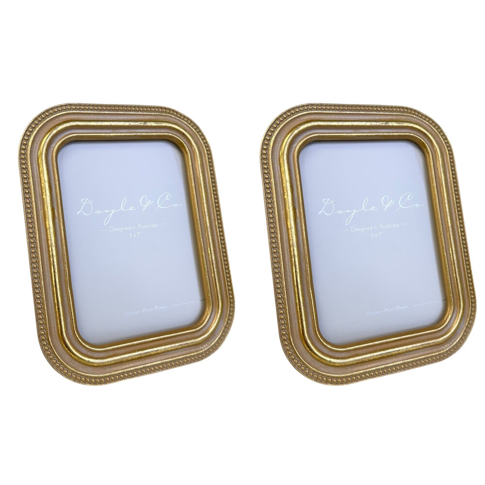 2PK SS Collective Gold Ridged Textured Beaded Rectangle Photo Frame 5x7