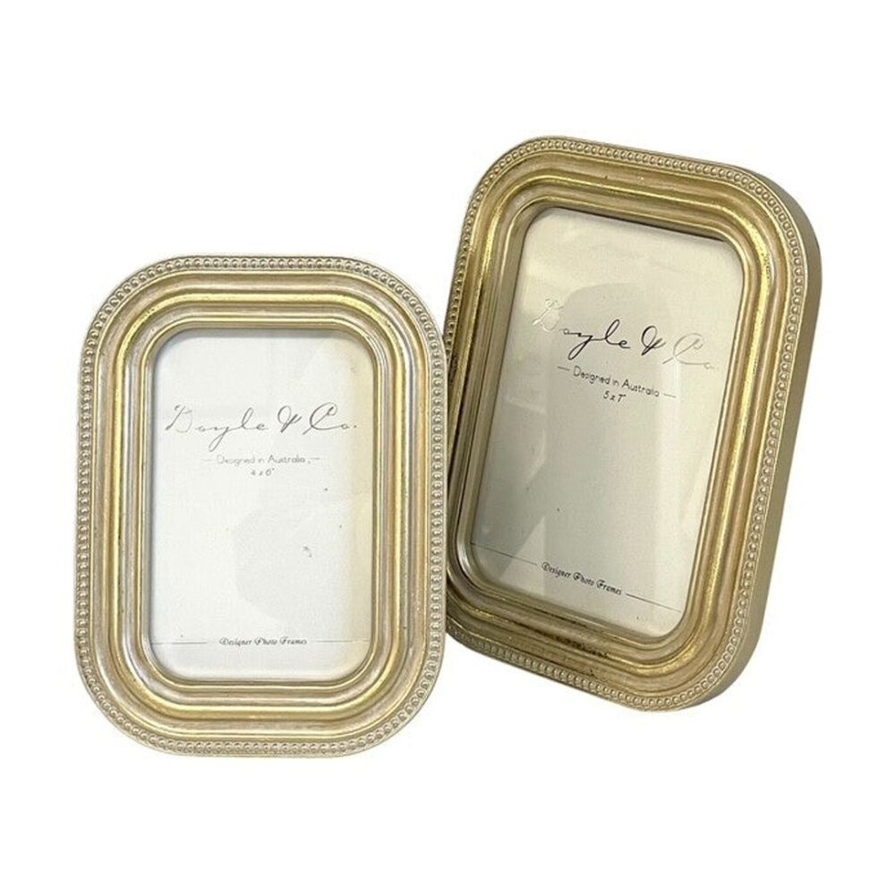 2PK SS Collective Gold Ridged Textured Beaded Rectangle Photo Frame 5x7