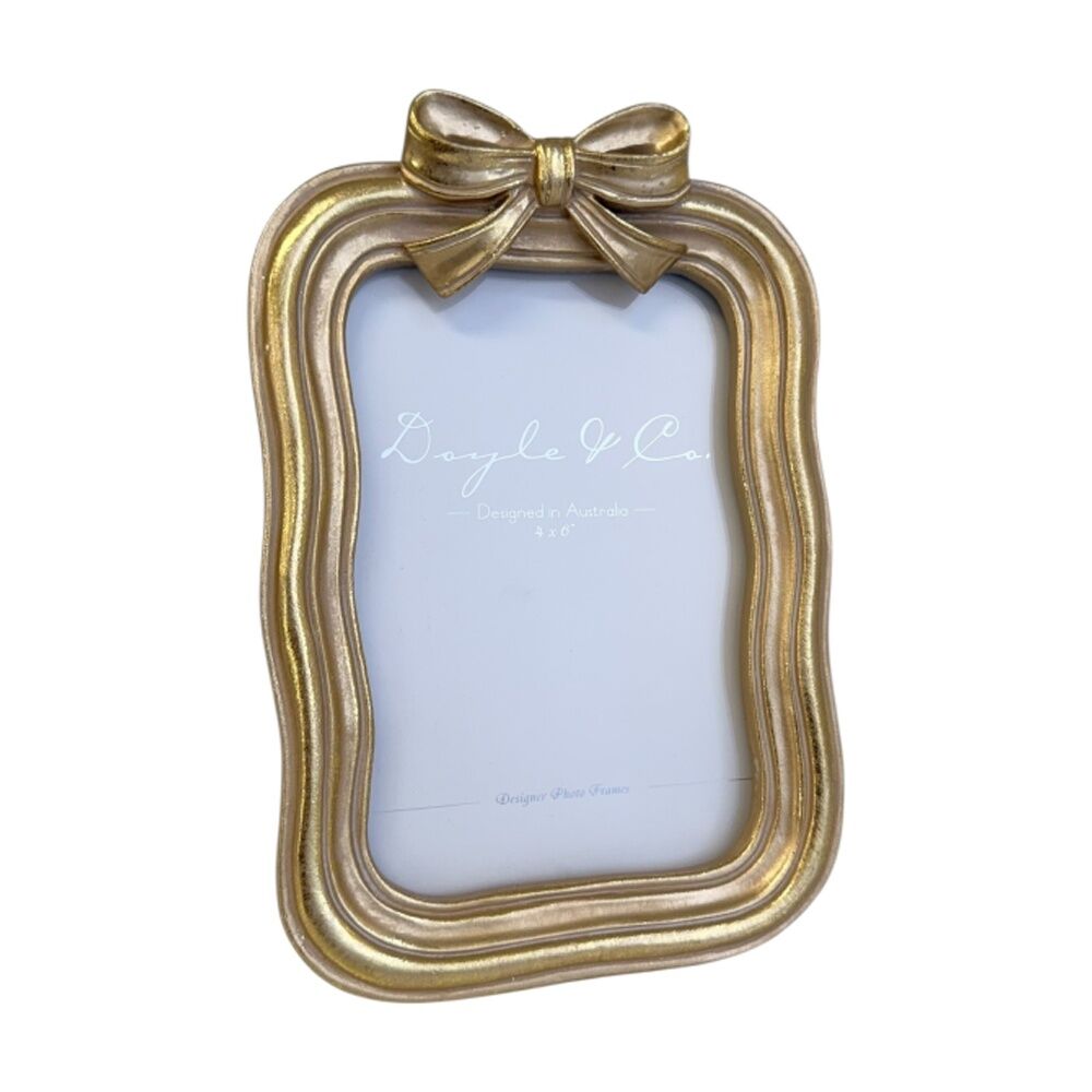 2PK SS Collective Gold Wavy Border With Bow Rectangle Photo Frame 4x6