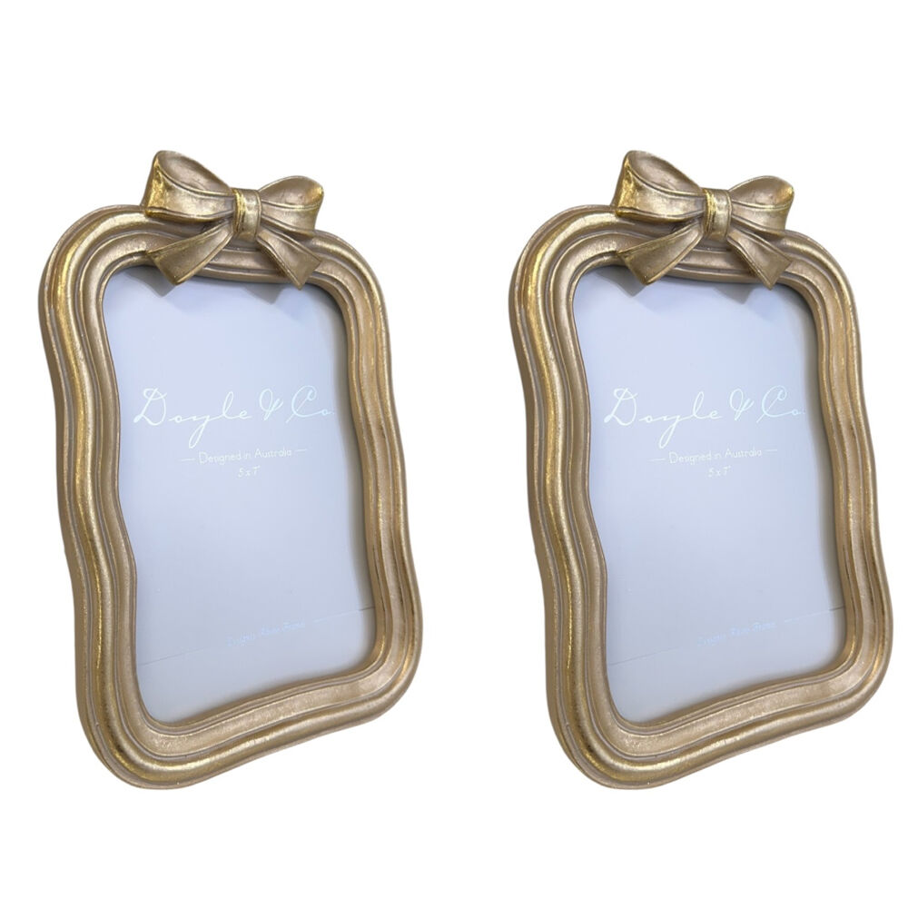 2PK SS Collective Gold Wavy Border With Bow Rectangle Photo Frame 5x7