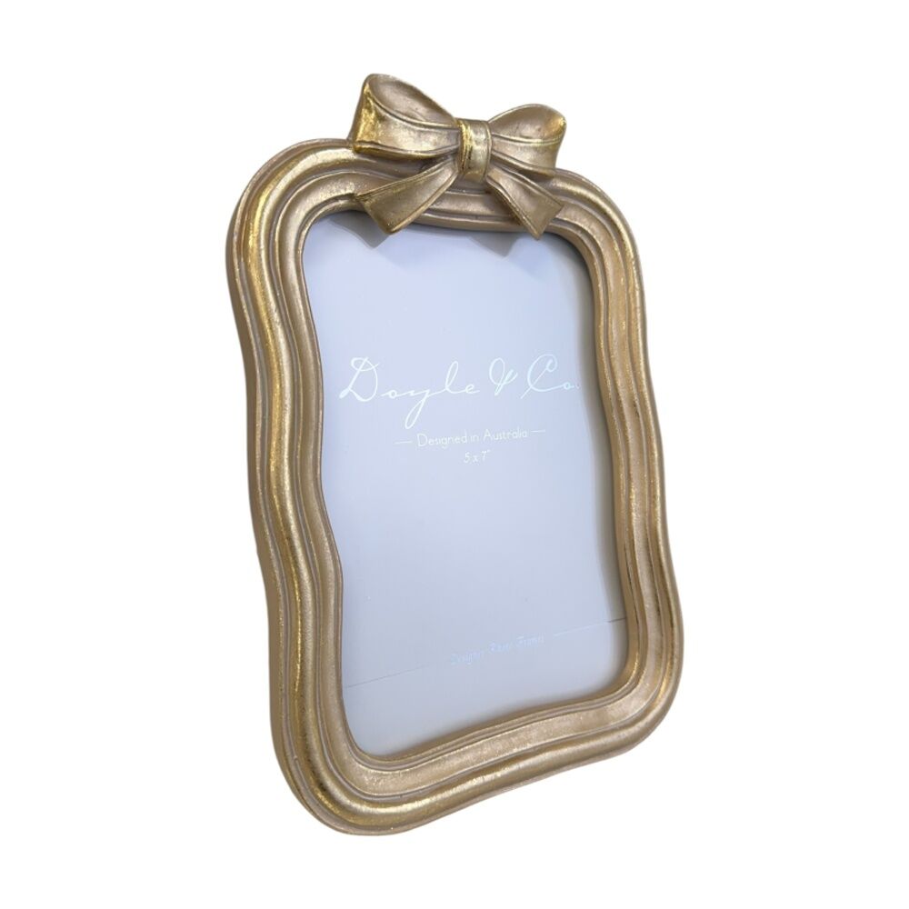 2PK SS Collective Gold Wavy Border With Bow Rectangle Photo Frame 5x7