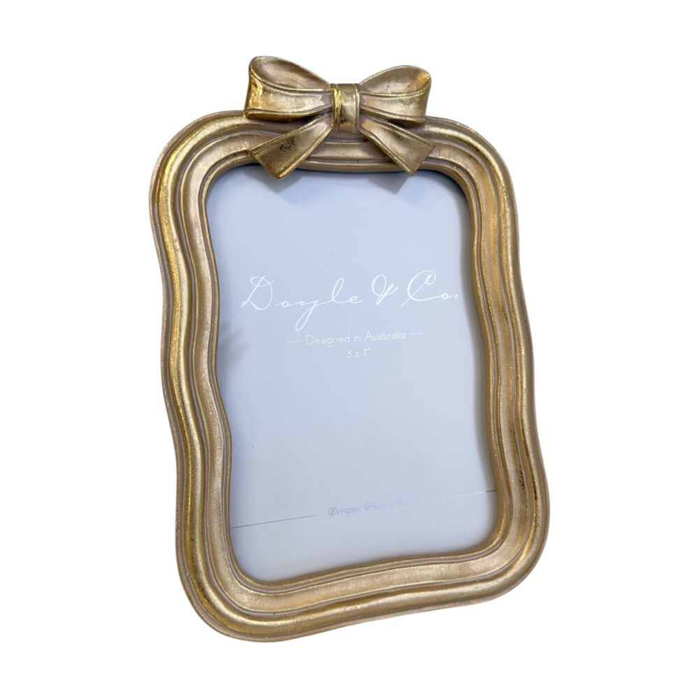 2PK SS Collective Gold Wavy Border With Bow Rectangle Photo Frame 5x7