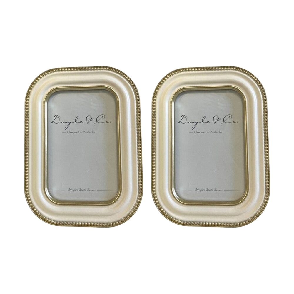 2PK SS Collective Cream With Gold Beaded Textured Outline Photo Frame 4x6