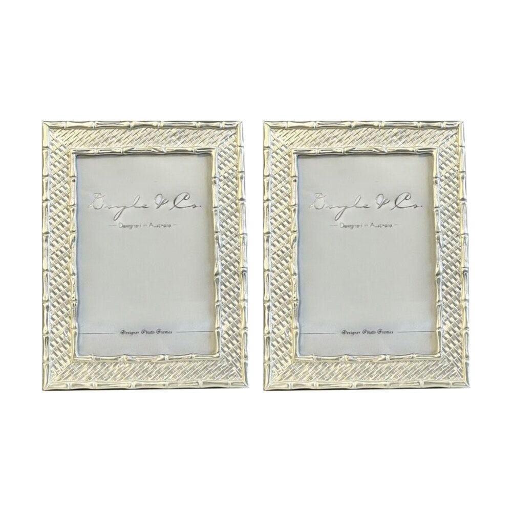 2PK SS Collective Pearl Silver Bamboo Weave Design Rectangle Photo Frame 4x6