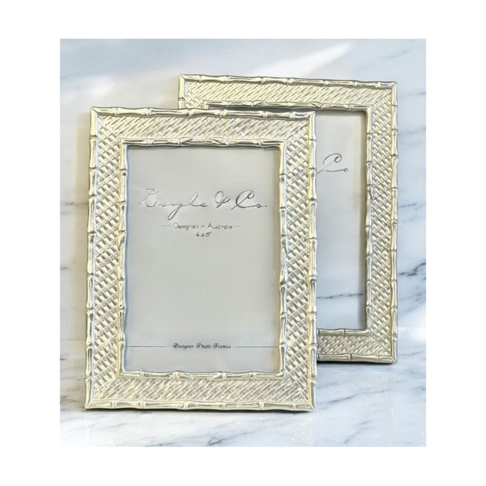 4PK SS Collective Pearl Silver Bamboo Weave Design Rectangle Photo Frame 4x6