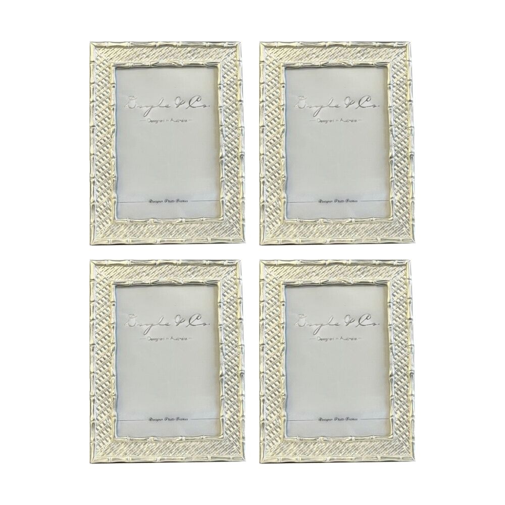 4PK SS Collective Pearl Silver Bamboo Weave Design Rectangle Photo Frame 4x6