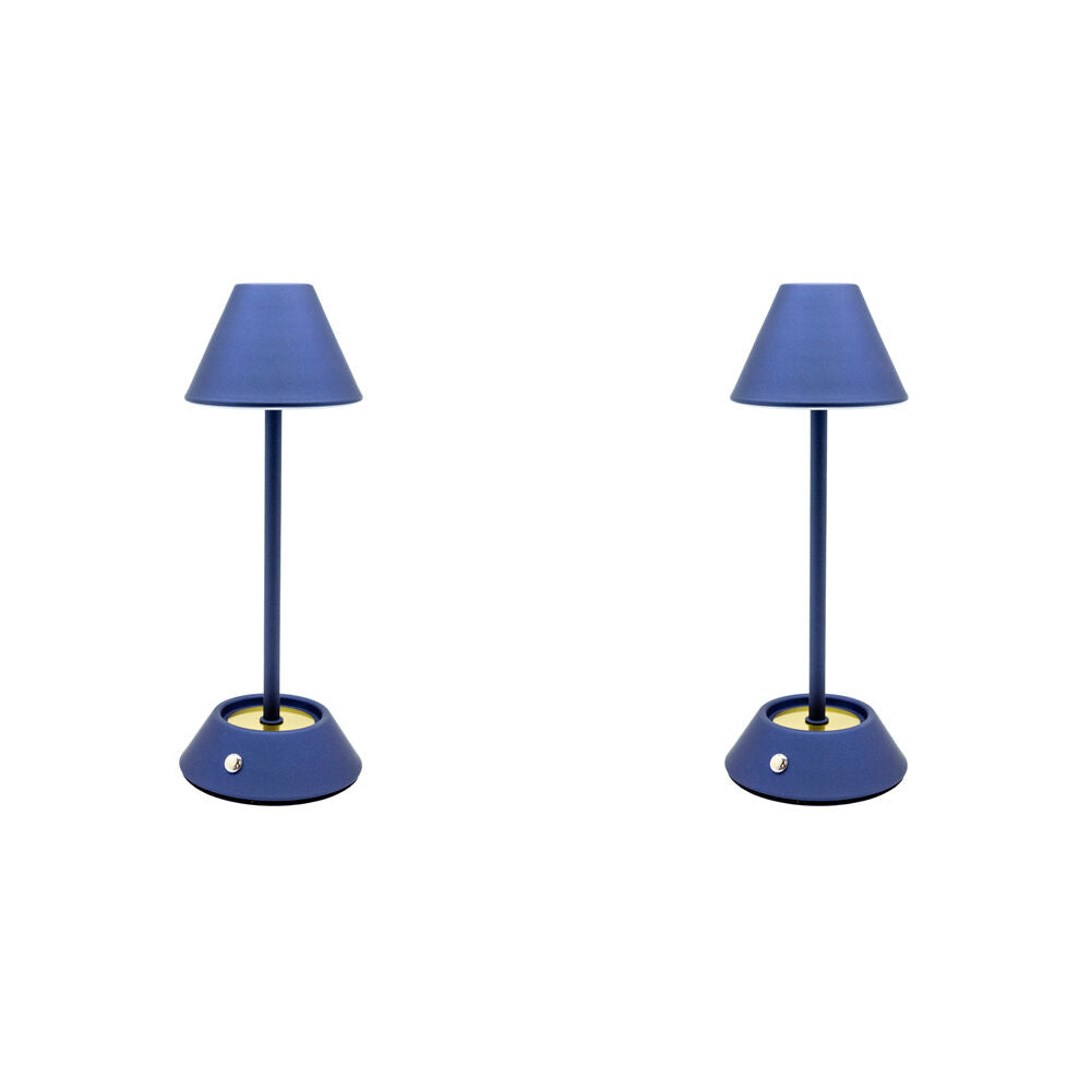 2PK Boyle Rechargeable LED Table Lamp with Cone Shade 10x10x28cm Matt Blue
