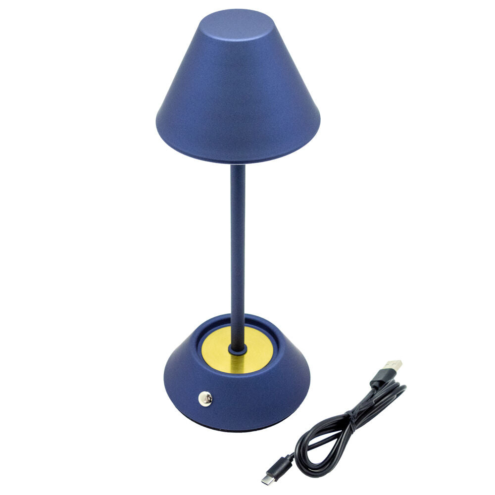 2PK Boyle Rechargeable LED Table Lamp with Cone Shade 10x10x28cm Matt Blue