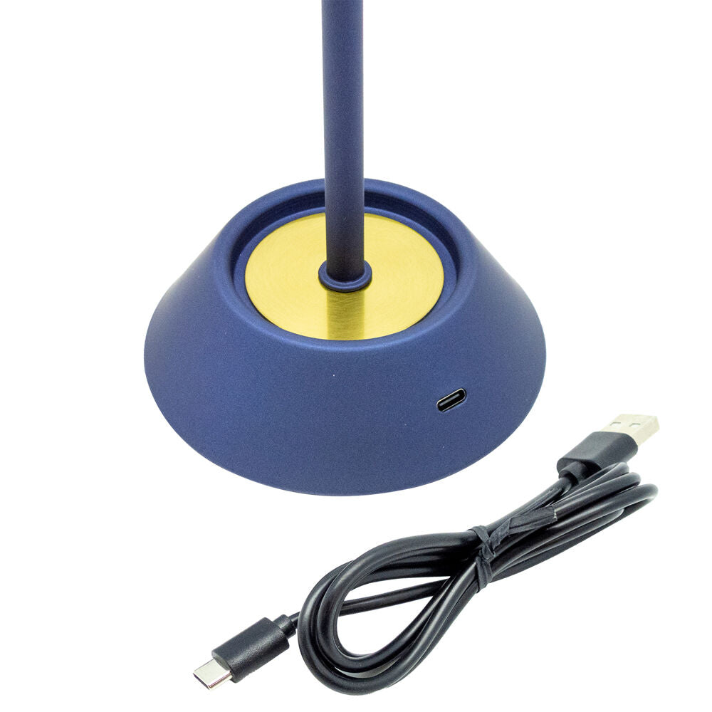 2PK Boyle Rechargeable LED Table Lamp with Cone Shade 10x10x28cm Matt Blue
