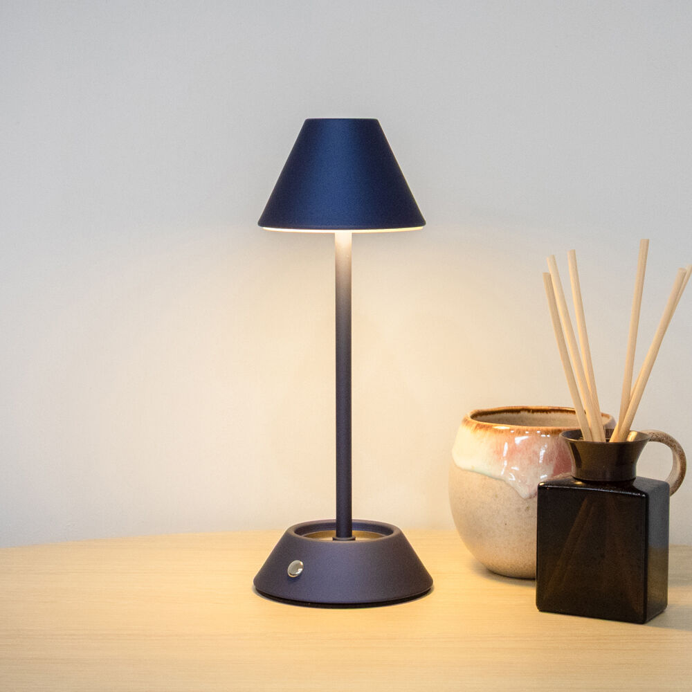 2PK Boyle Rechargeable LED Table Lamp with Cone Shade 10x10x28cm Matt Blue