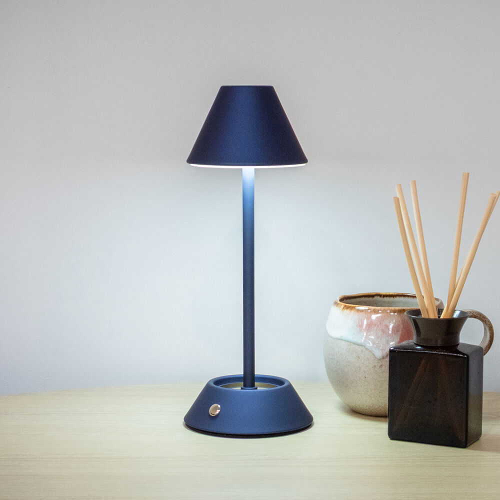 2PK Boyle Rechargeable LED Table Lamp with Cone Shade 10x10x28cm Matt Blue