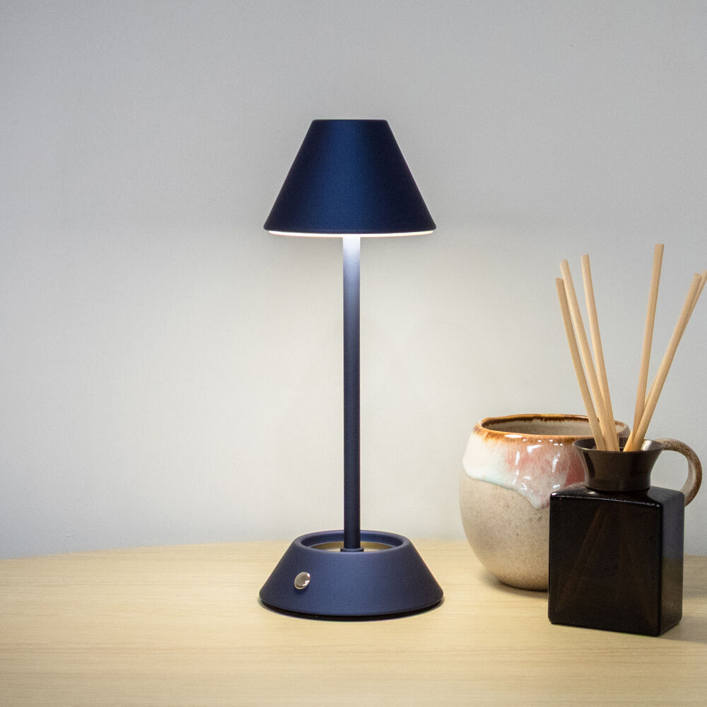 2PK Boyle Rechargeable LED Table Lamp with Cone Shade 10x10x28cm Matt Blue