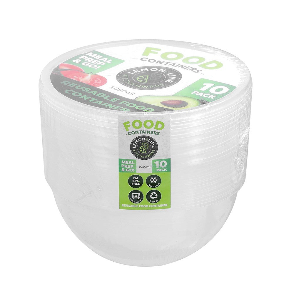 2x 10pc Lemon & Lime Reusable Food Container Round 1.050L