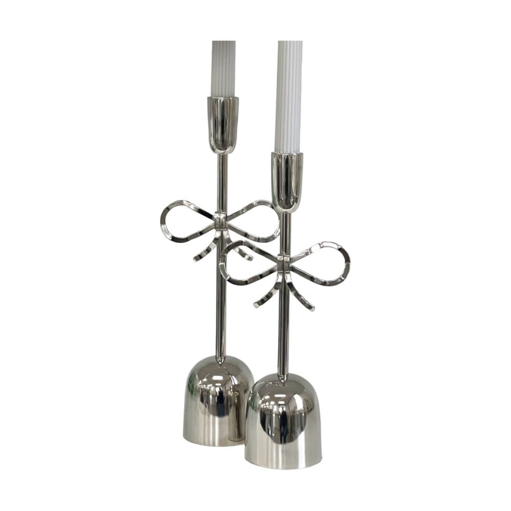 SS Collective Medium Bow Candlestick Nickel Candle Holder Silver 35x4cm