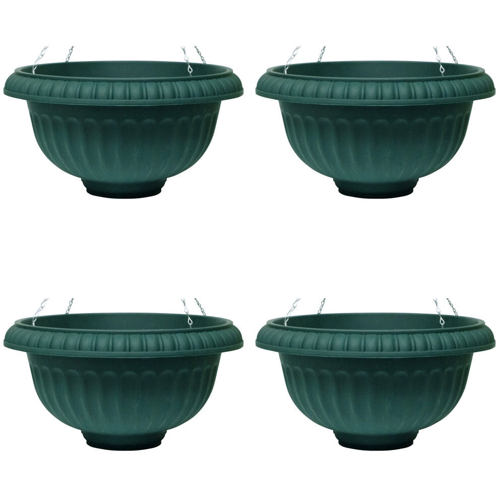 4PK Homeleisure WS Plastic Hanging Basket Round 440mm Green
