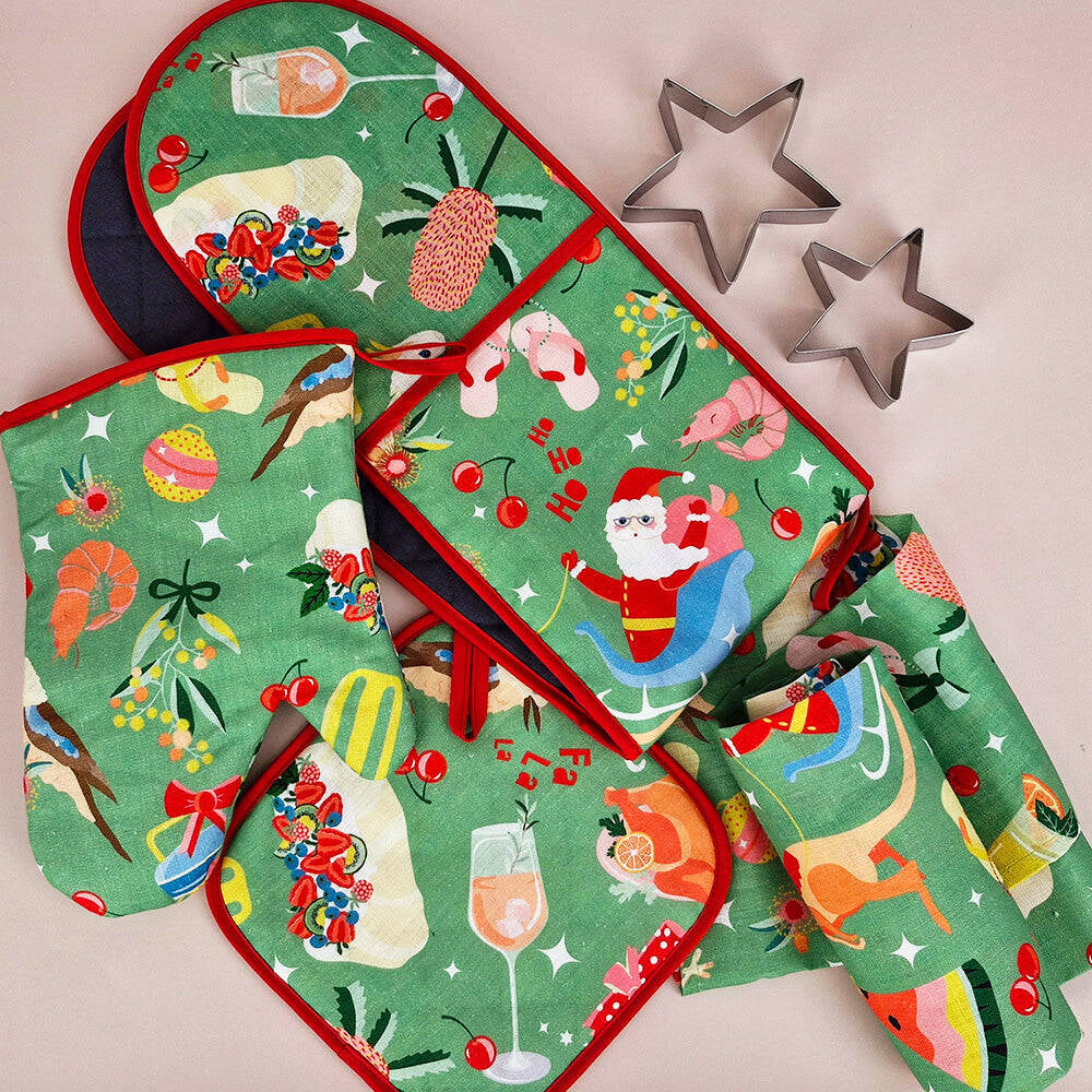 2PK Annabel Trends Linen Single Oven Mitt 82x18cm - Holiday Green